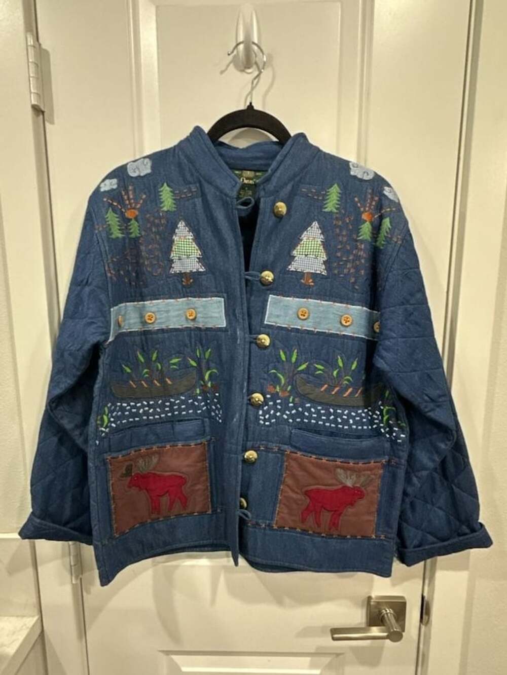 Orvis Quilted Jacket Size S Blue Cabin Moose Embroidered Cotton